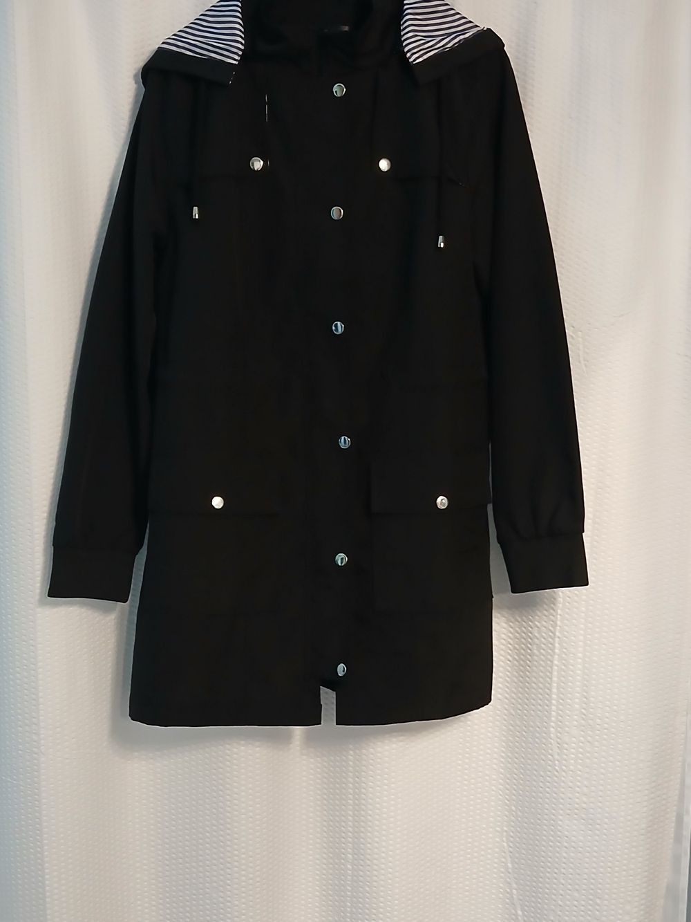 Black Women’s Hooded Jacket with Striped Lining